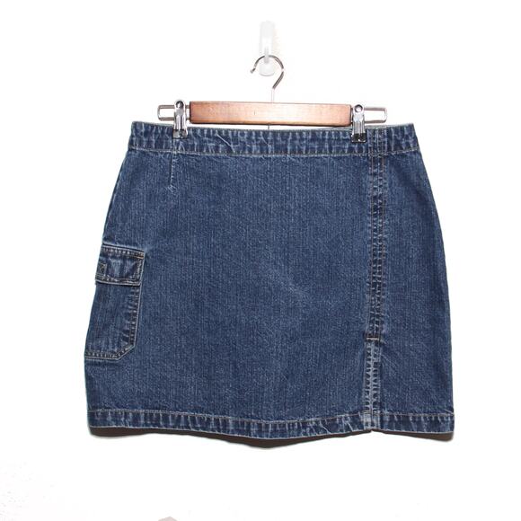 Vintage Xhilaration Denim Mini Skirt Size 13 Front Slit - Picture 1 of 6